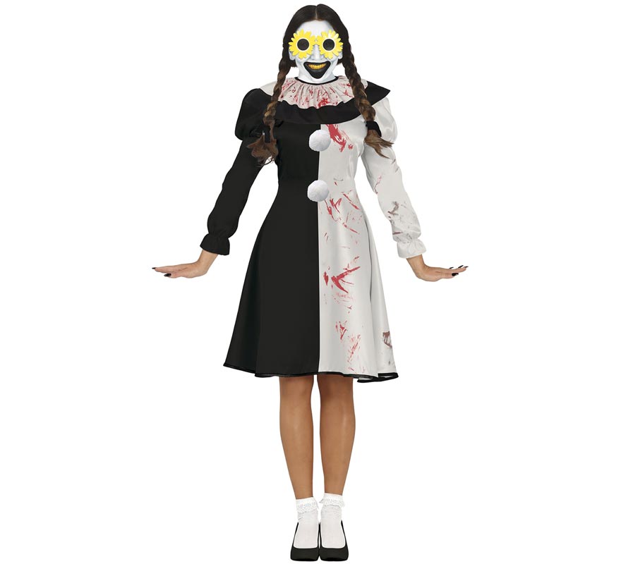 Black and white scary clown costume for women