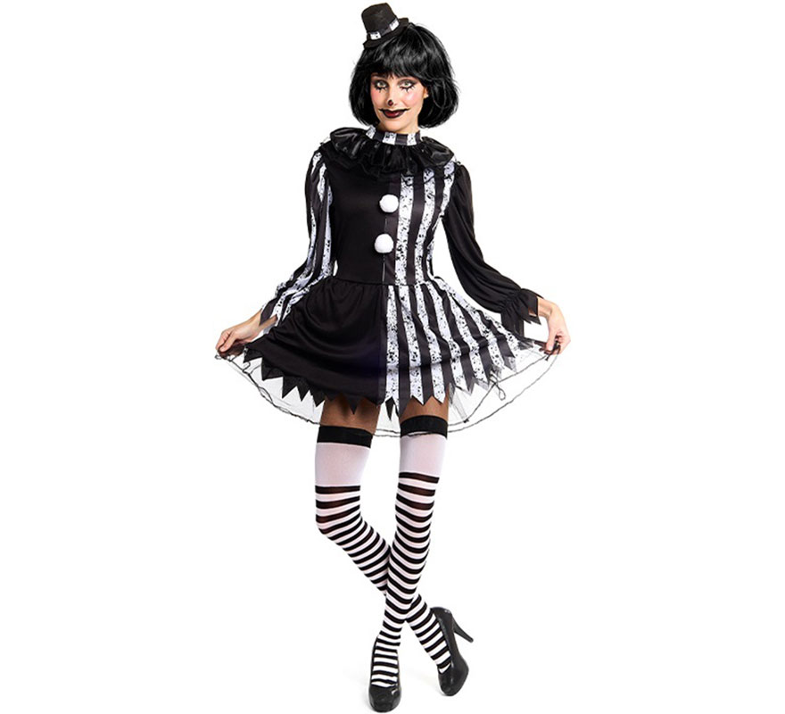 Black and white scary clown costume for women