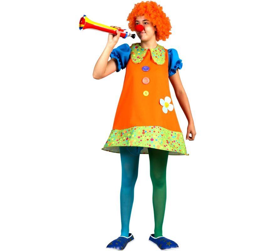 Fato de palhaço feliz multicolorido para mulher