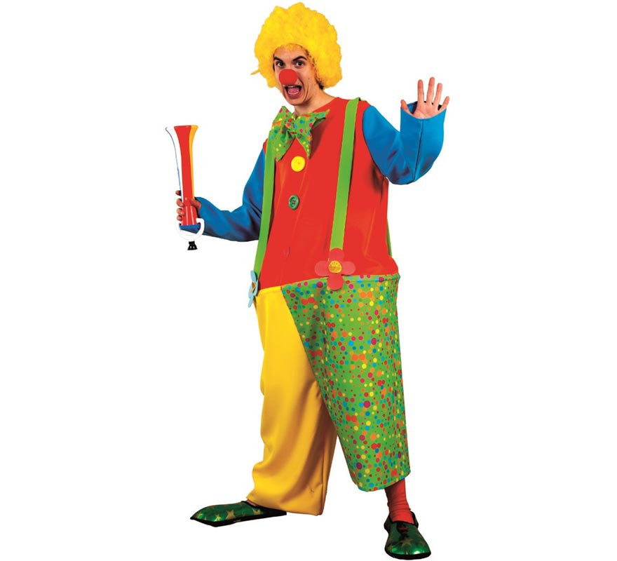 Multicoloured Happy Clown Costume with Bow Tie for Men