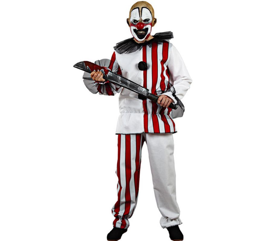 Men's white striped killer clown costume