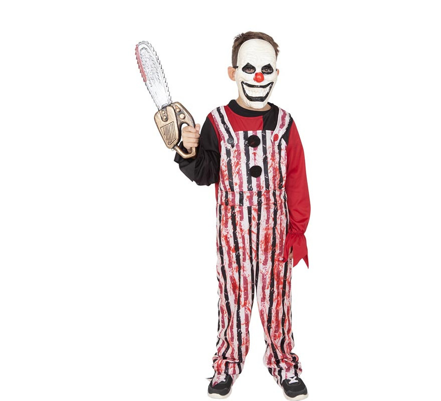 Red striped killer clown costume with mask for kids