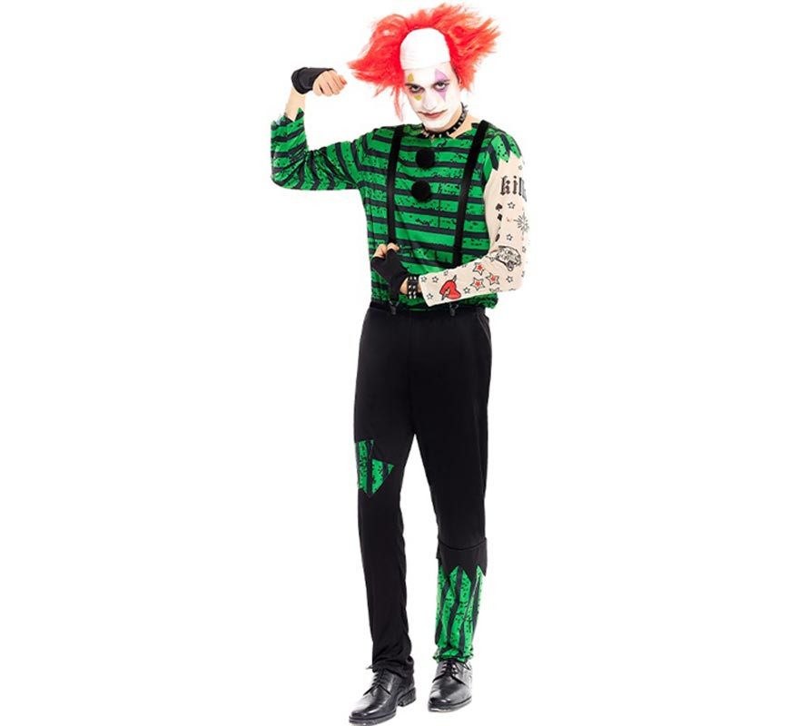 Green and black killer clown costume for men