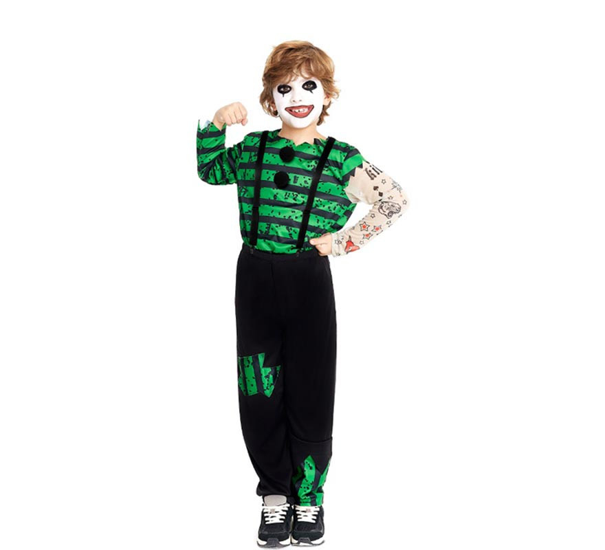 Green and black killer clown costume for kids