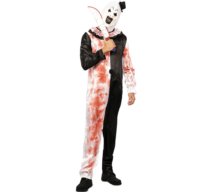 Black and white clown costume with fake blood for men