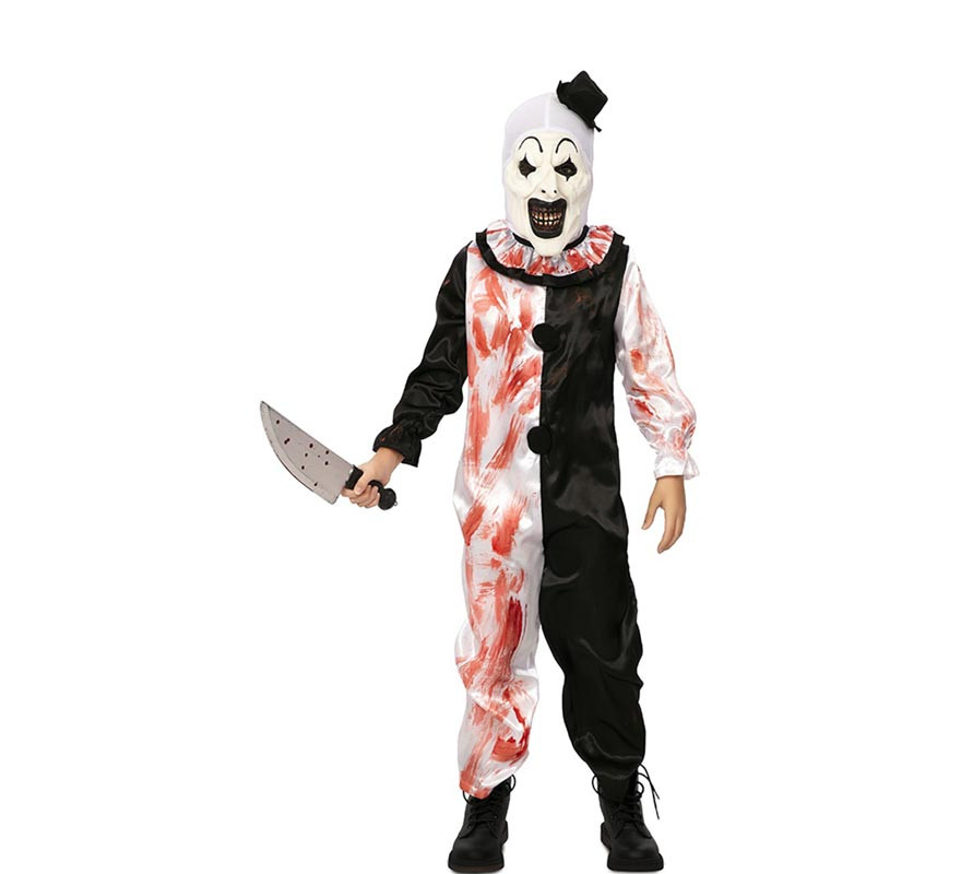 Black and white clown costume with fake blood for kids