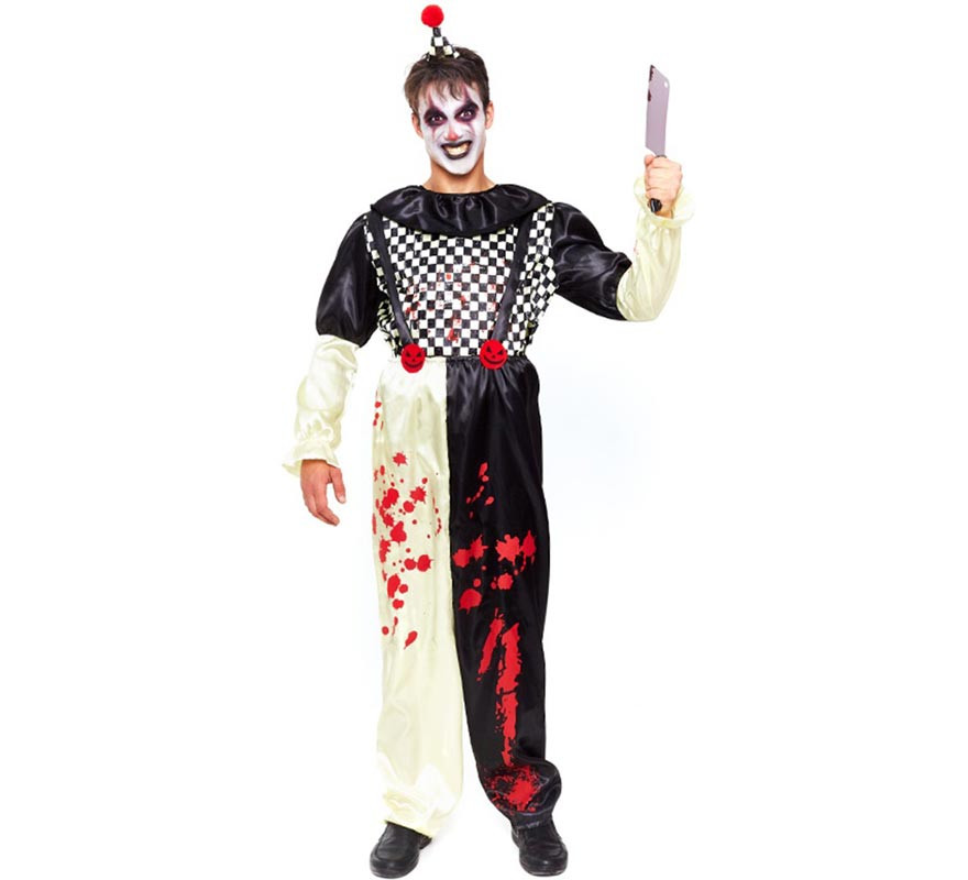 Men's Black and White Plaid Horror Clown Costume