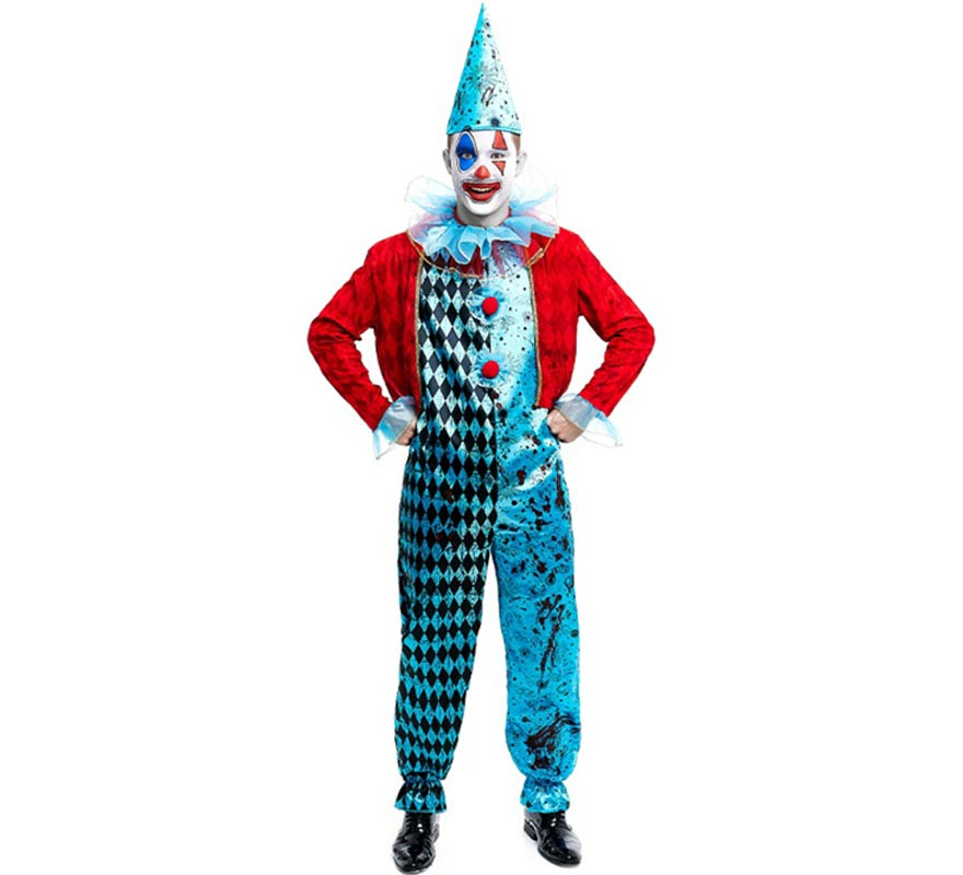 Déguisement Clown Maniac bleu et rouge homme