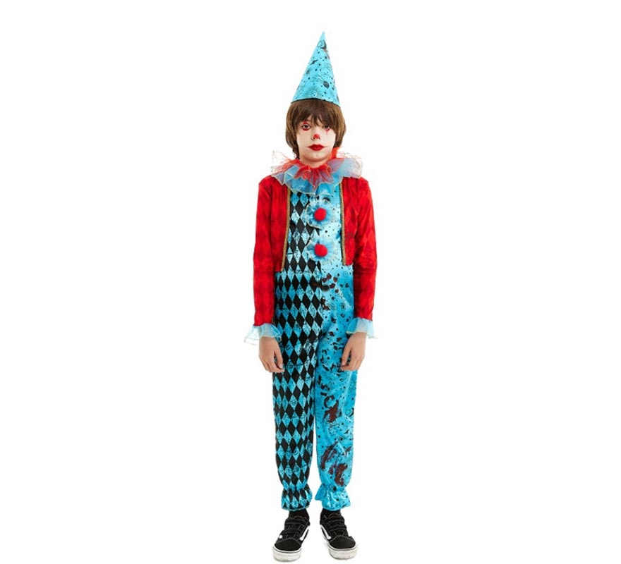 Blue and red maniac clown costume for children