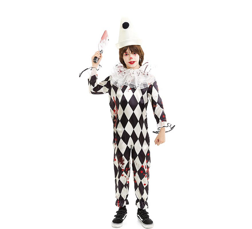 Pierrot Killer Clown Costume with Hat for Kids