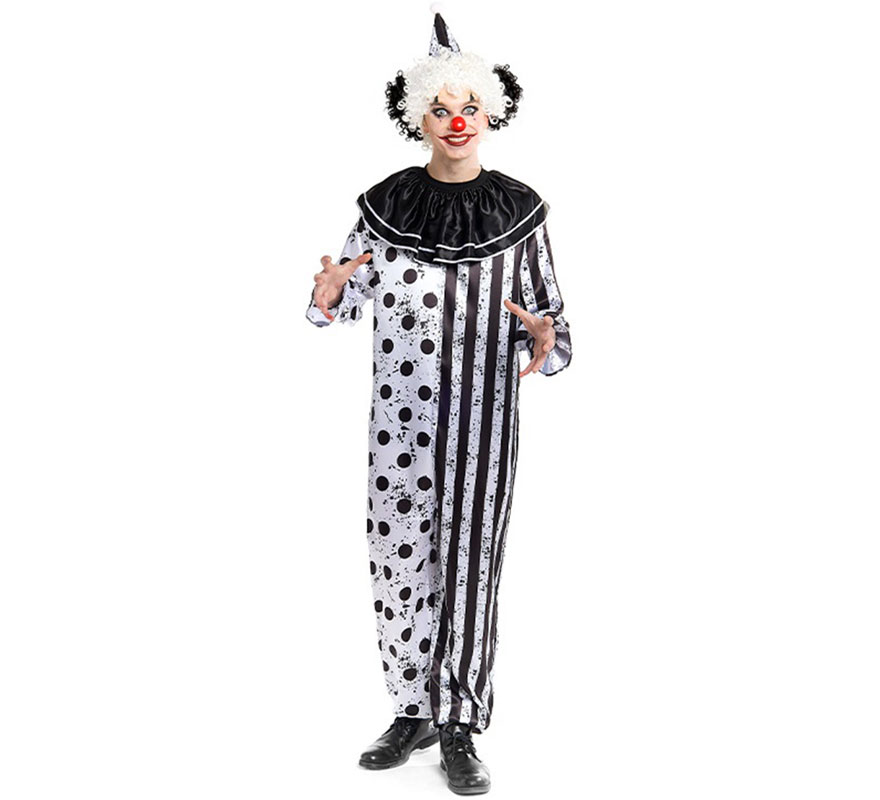 Black and white scary clown costume for men