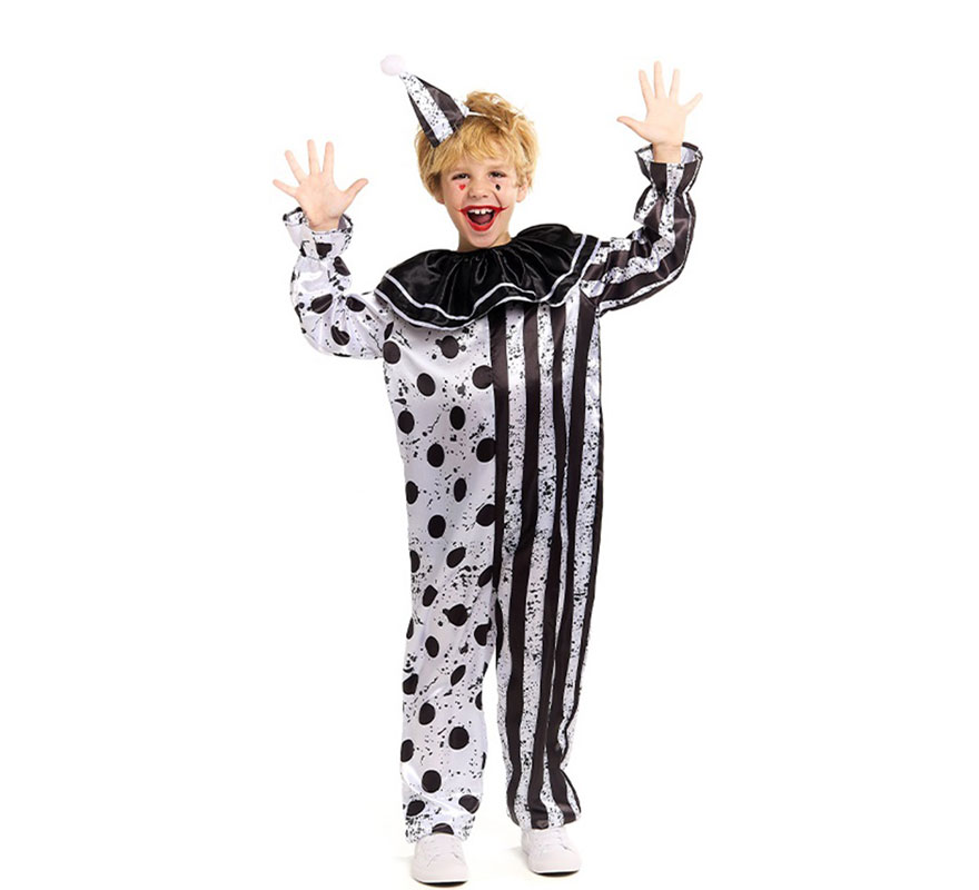 Black and white scary clown costume for children