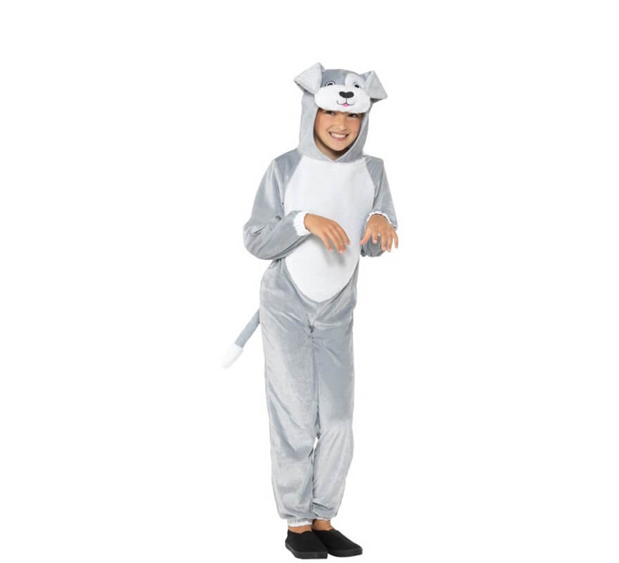 Dog costume in gray with overalls