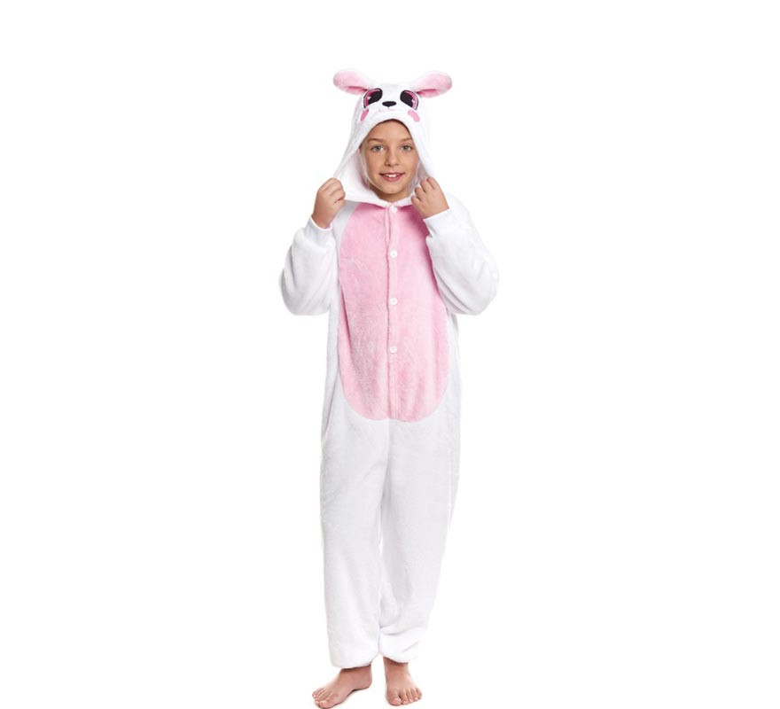 Costume pigiama da coniglio rosa con cappuccio per bambina
