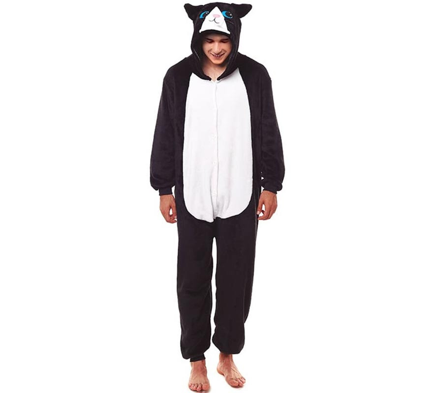 Black and white cat pajama costume for adults