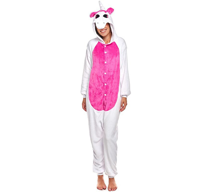 Fuchsia and white Unicorn Pajama Costume for adults