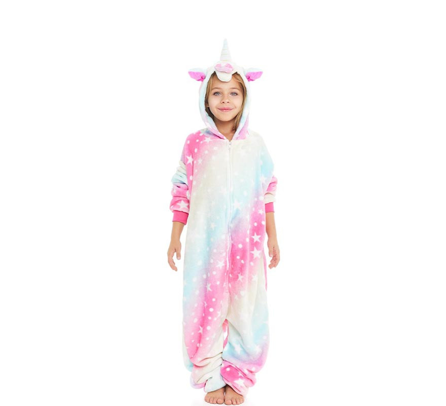 Disfraz de Pijama Unicornio azul y rosa con capucha para niña