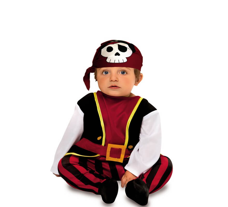 Costume pirata bambino con bandana rosa e teschio bianco