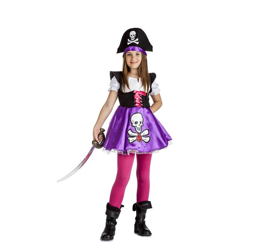 serie Principiante domingo Disfraz de Pirata Calavera para niña