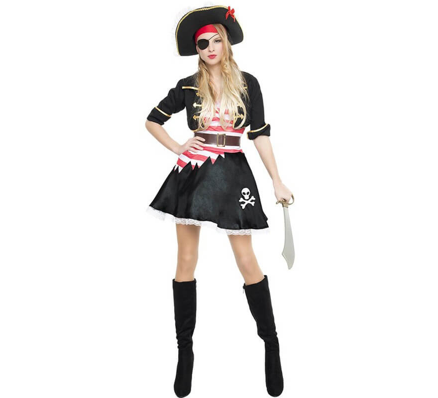 Disfraz de mobilito de pirata descarado con falda negro - FiestasMix