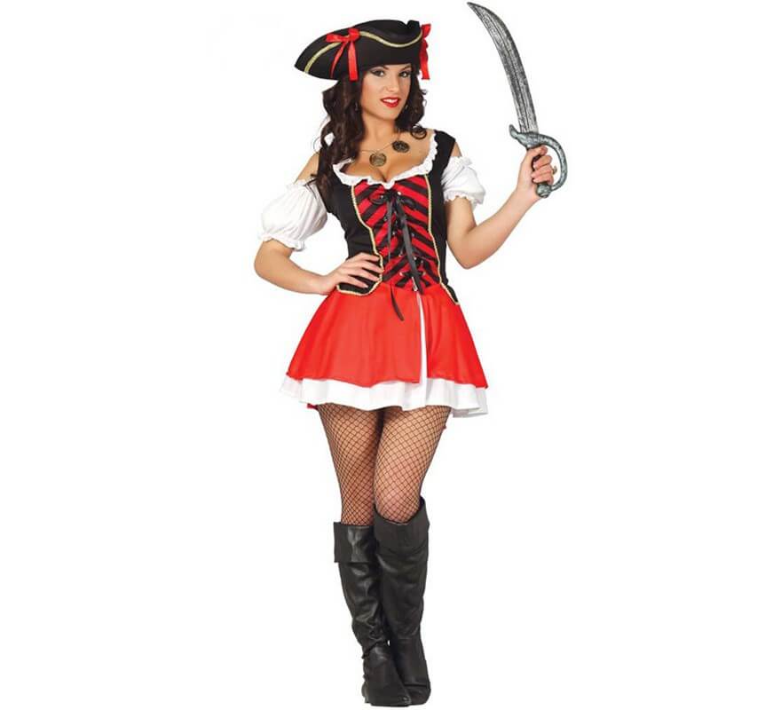 Disfraz Vestido Pirata Bucanera Con Collar Y Espada Para Dama Adulto