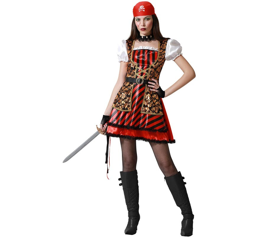 Pirate costume with gold details for women