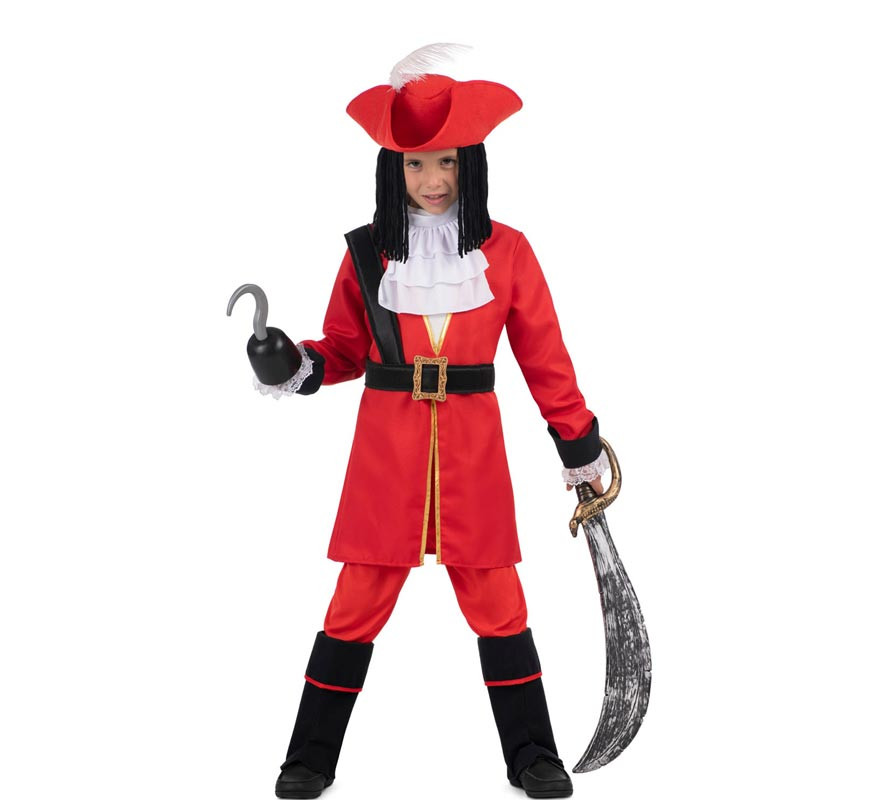 Red Hook Pirate Costume with Hat and Wig for Kids