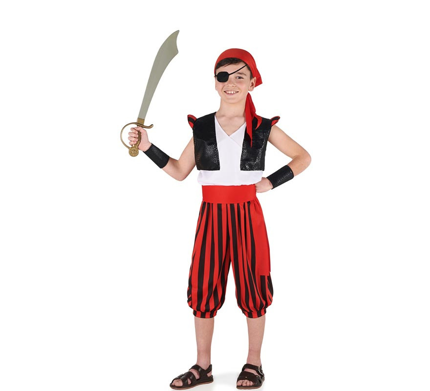 Costume pirata bambino pantaloni righe rosse feste in maschera