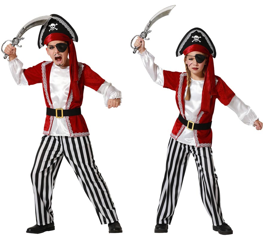 Red pirate costume with hat for children