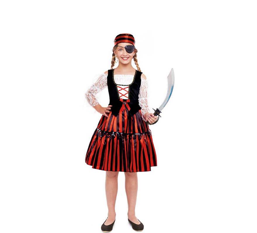 12 piezas de disfraz de pirata para niñas, falda de princesa pirata con  juego pirata para niñas, disfraz de fiesta de Halloween, cosplay