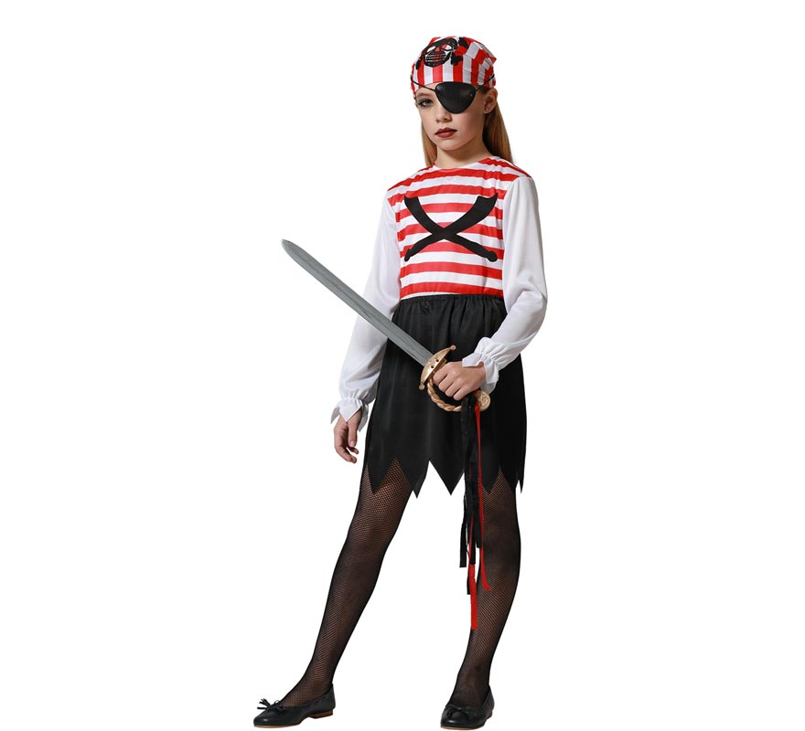 Costume da pirata spericolata a righe per bambina