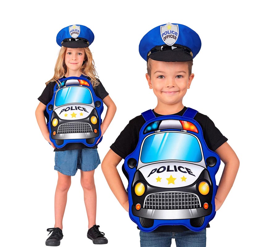 Blue Police Car Costume with Hat for Kids