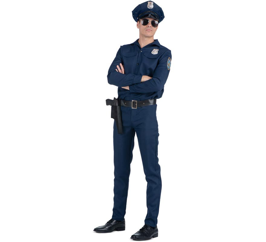 Blue police costume with belt for men