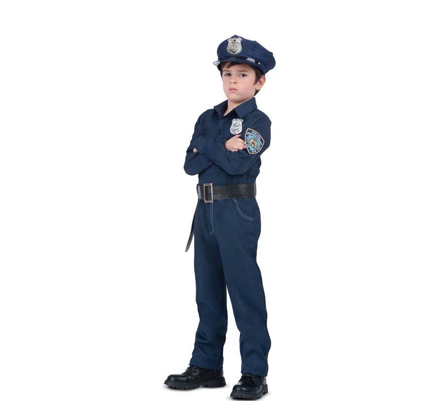 Blue police costume with belt for boys