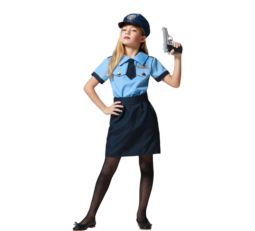 Blue police costume in skirt for girls