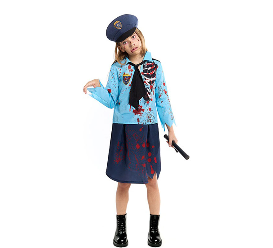 Zombie Police Costume with Cap for Girls