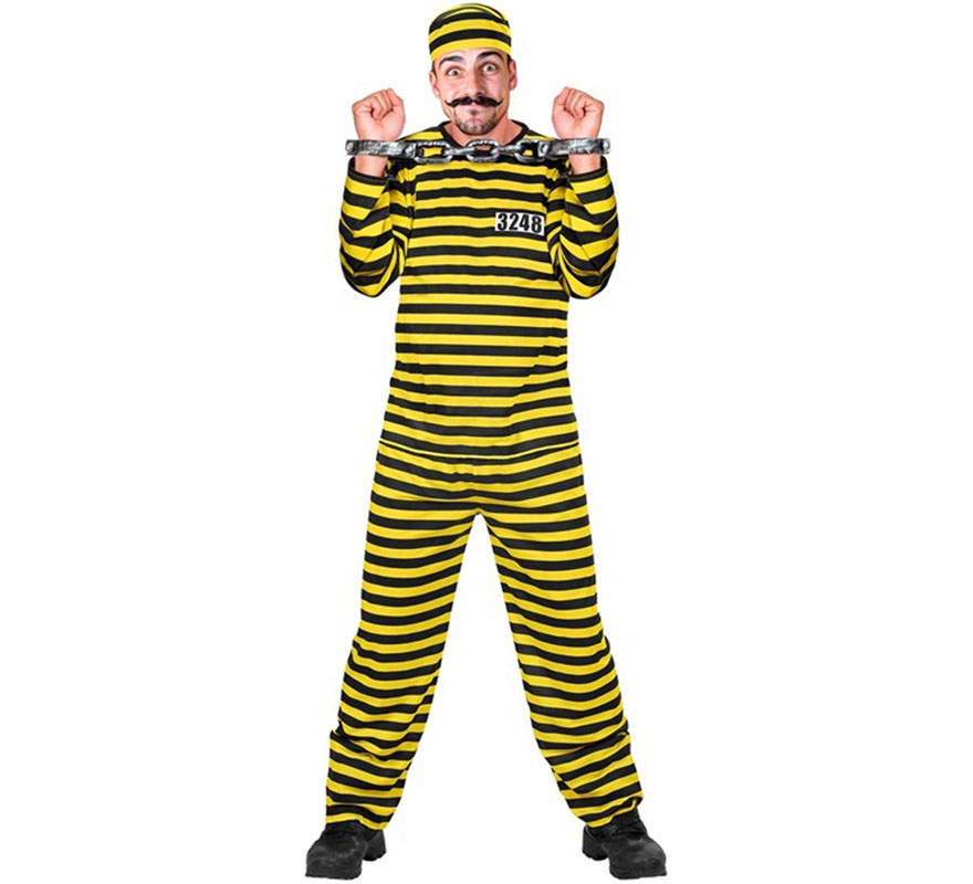 Men's Yellow and Black Striped Prisoner Costume