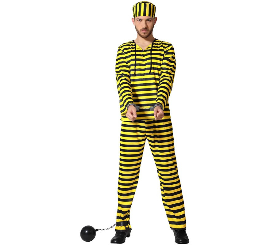 Yellow striped prisoner costume for men