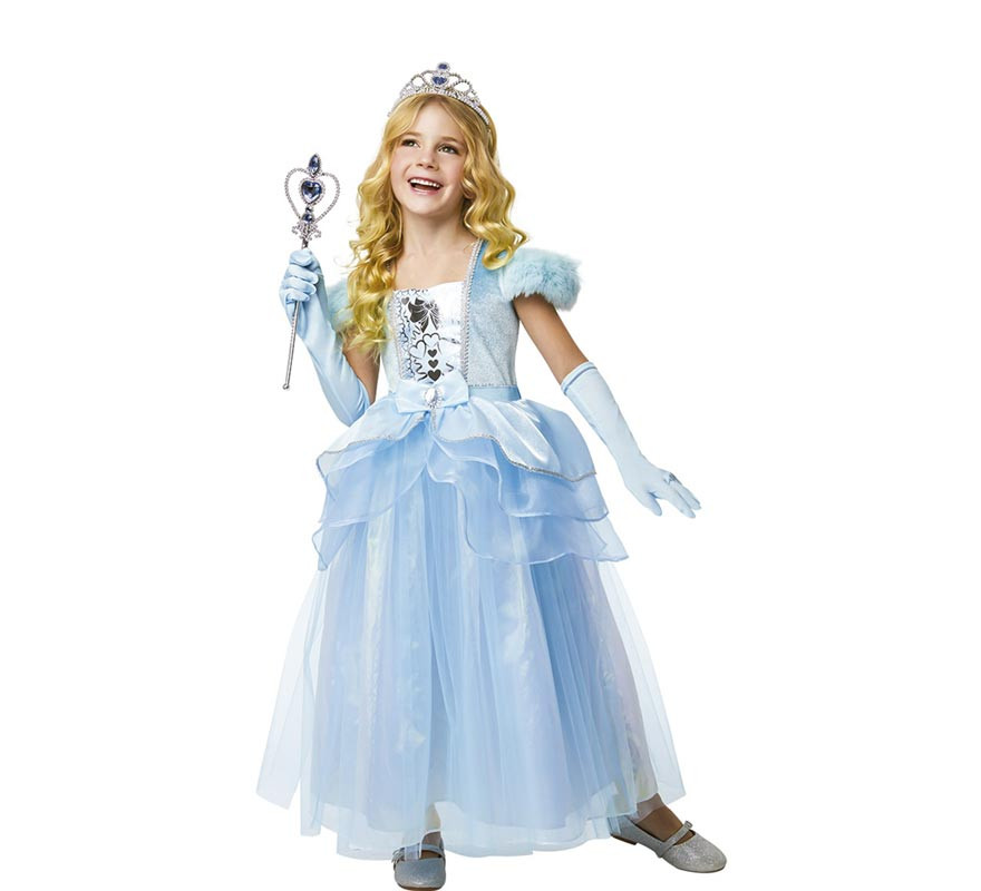 Sky blue fairy tale princess costume with tiara for girls