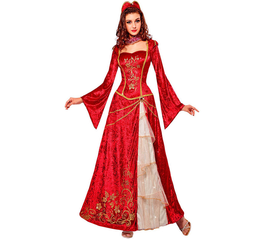 Disfraz de reina medieval rojo y azul para mujer