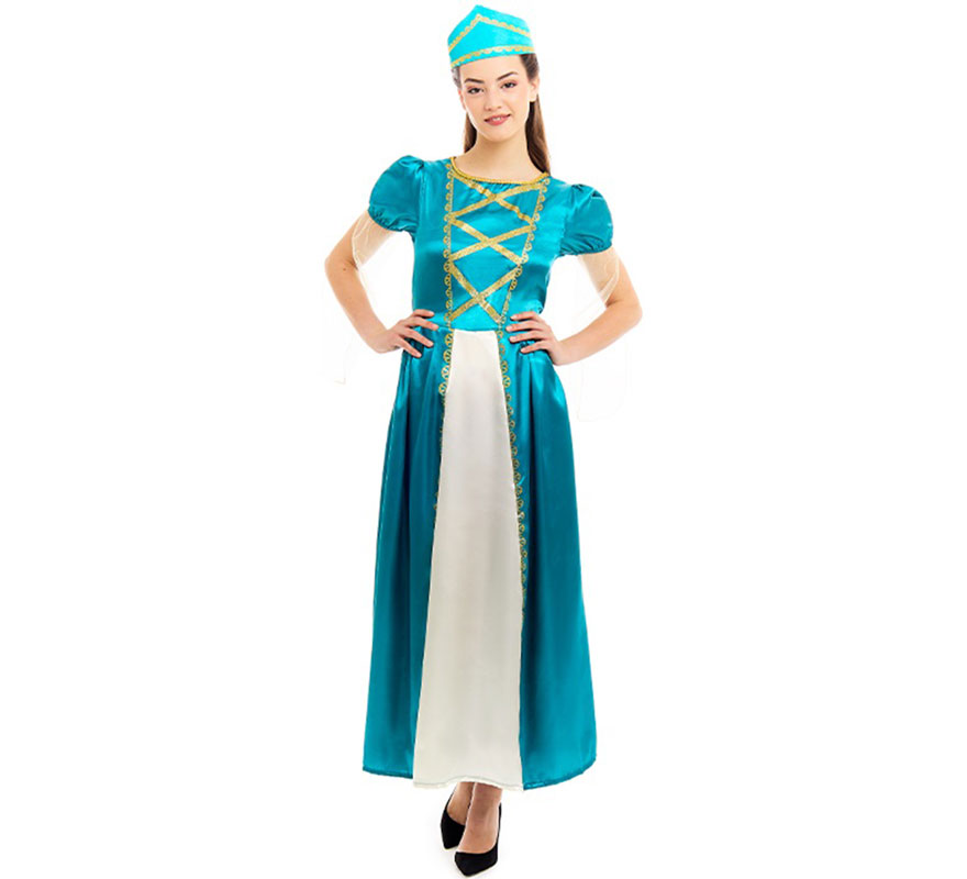 Fato de princesa medieval azul para mulher