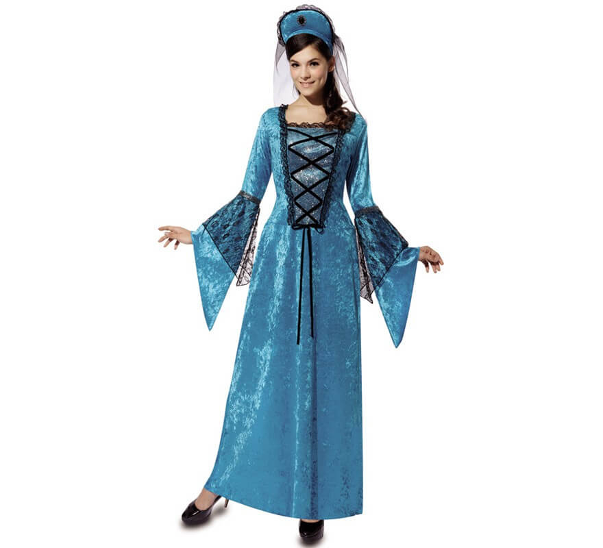 Gemidos Sinfonía cupón Disfraz de Princesa medieval azul para mujer