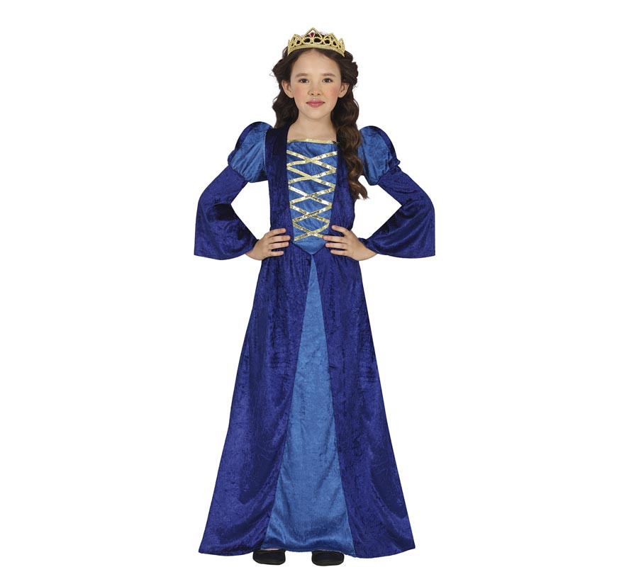 Déguisement princesse ou noble médiévale bleue pour fille