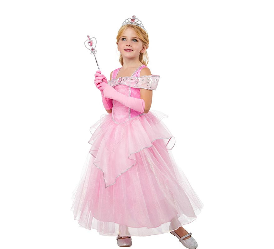 Pink fairytale princess costume with tiara for girls