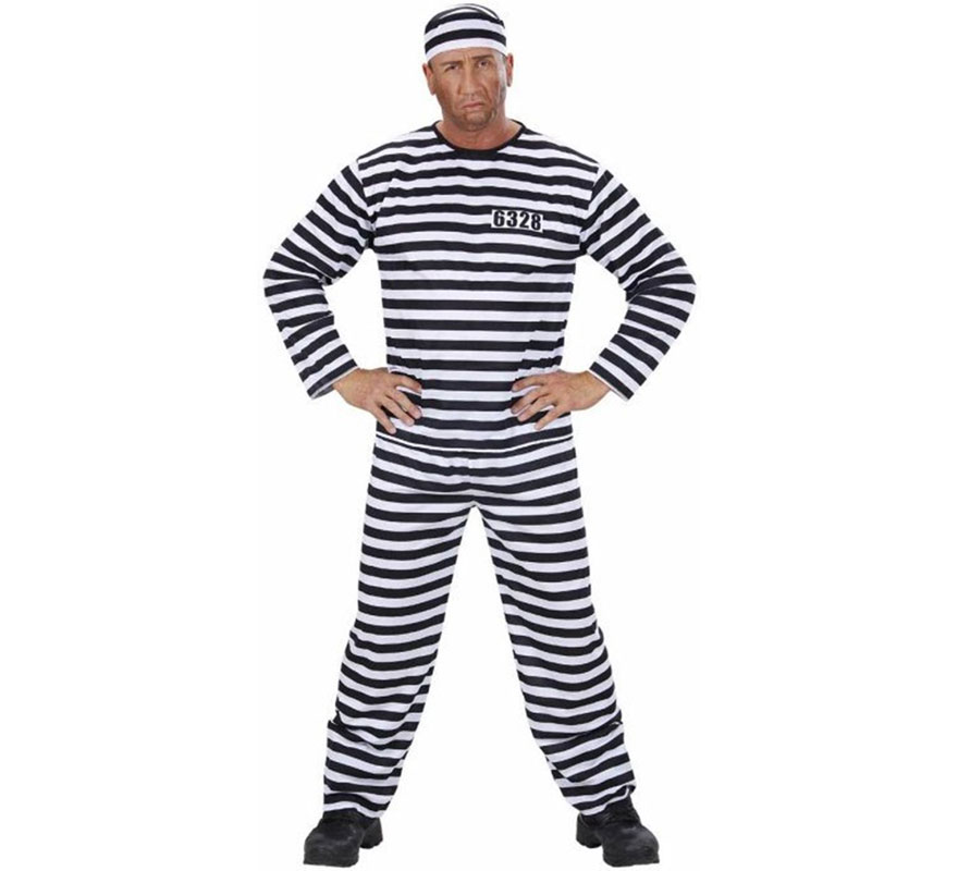 Men's Black and White Striped Prisoner Costume