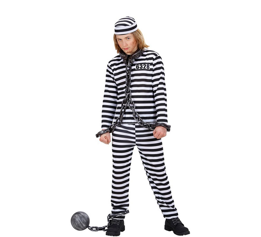 Black and white striped prisoner costume for boys