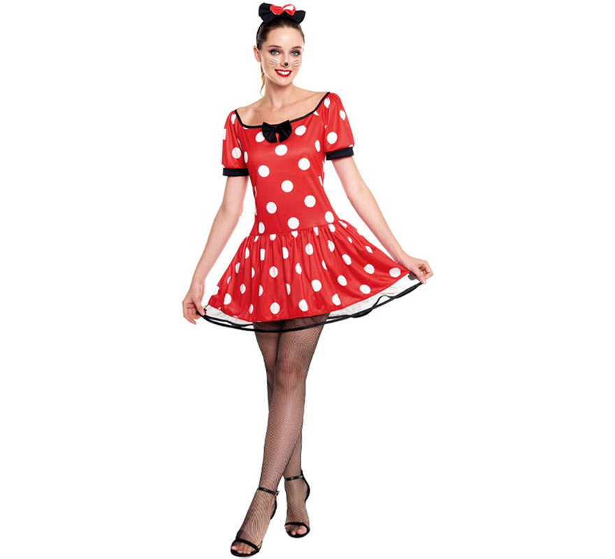 Minnie Mouse Kostüm Damen Minnie Maus-Kostüm Damen-Kostüm mit Ohren