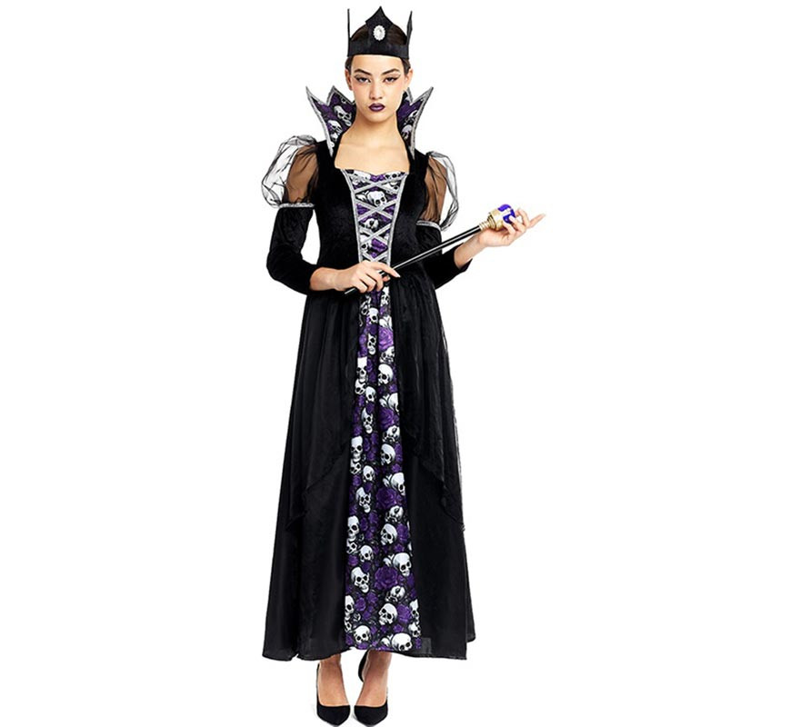 Dark Skull Queen Costume with Crown for Women