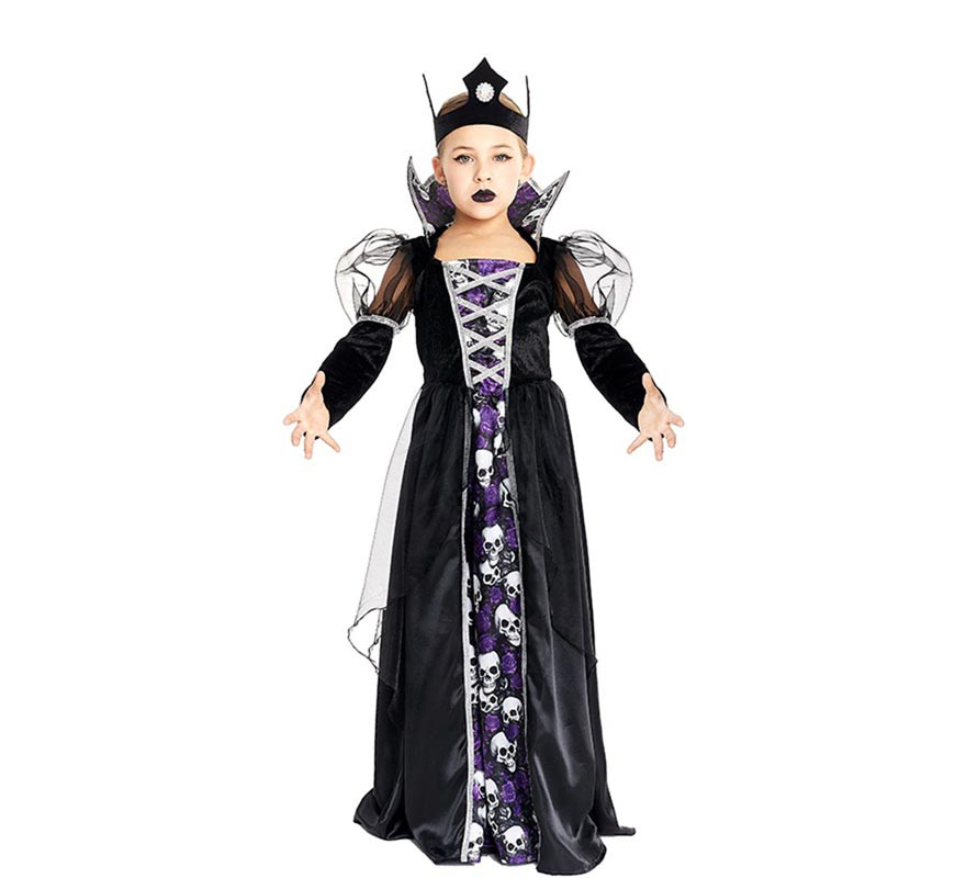 Dark Skull Queen Costume with Crown for Girls and Teens