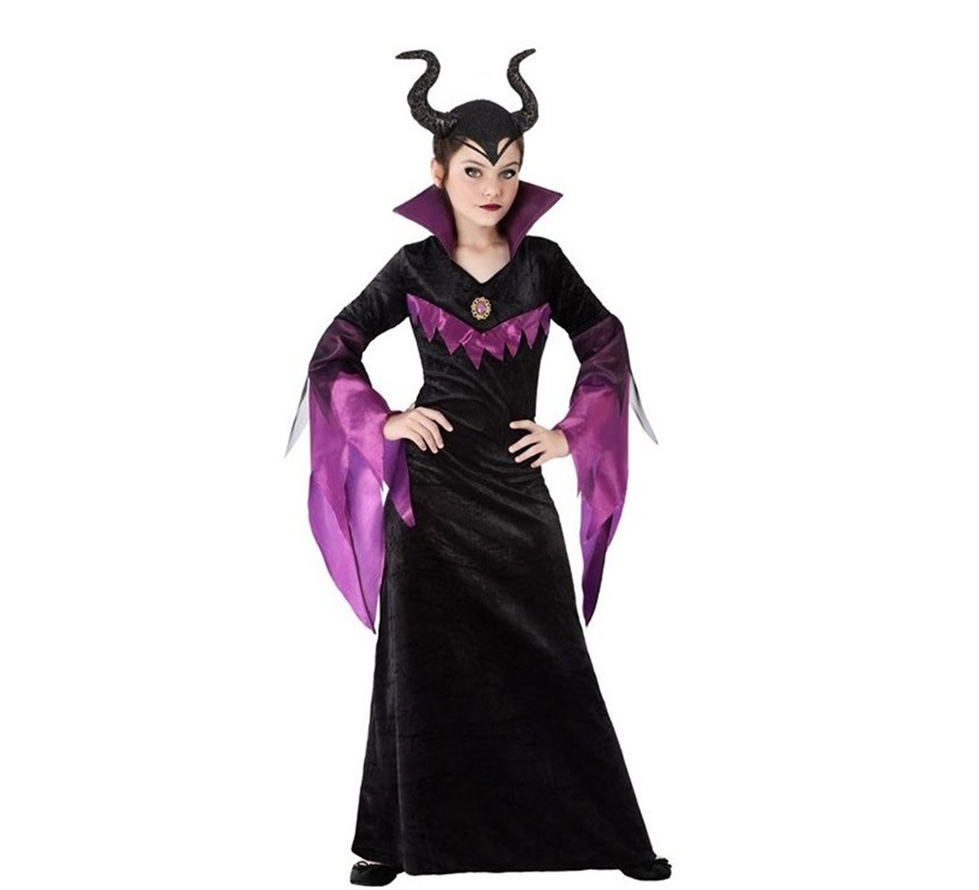 Halloween Bambini Ragazze Malefica Regina Cosplay Abito + fascia